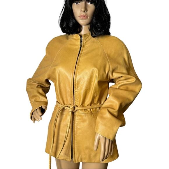 Vintage Martani Moda Yellow Retro collarless belted Coat size medium - Picture 8 of 17